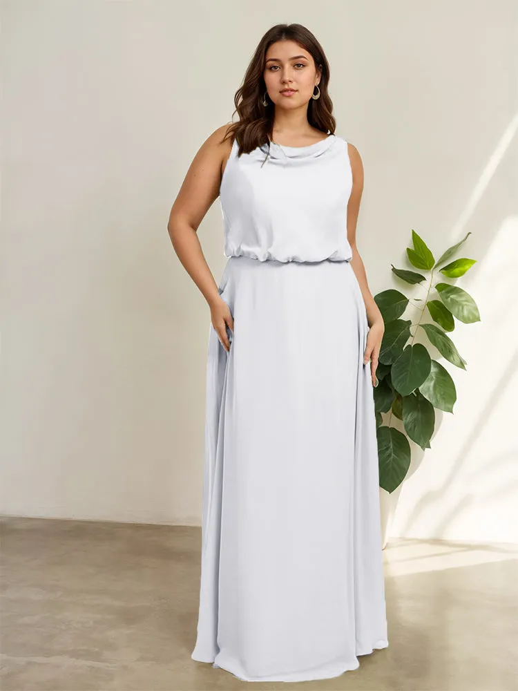 Sleeveless Cowl Neck Chiffon Plus Size Floor Length Bridesmaid Dresses