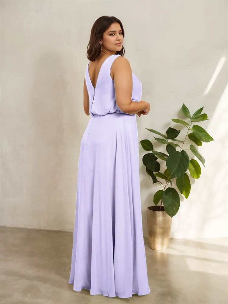 Sleeveless Cowl Neck Chiffon Plus Size Floor Length Bridesmaid Dresses