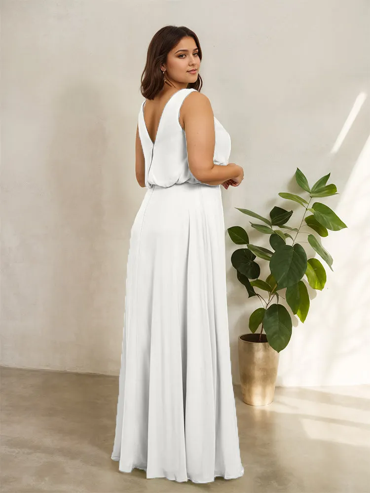 Sleeveless Cowl Neck Chiffon Plus Size Floor Length Bridesmaid Dresses