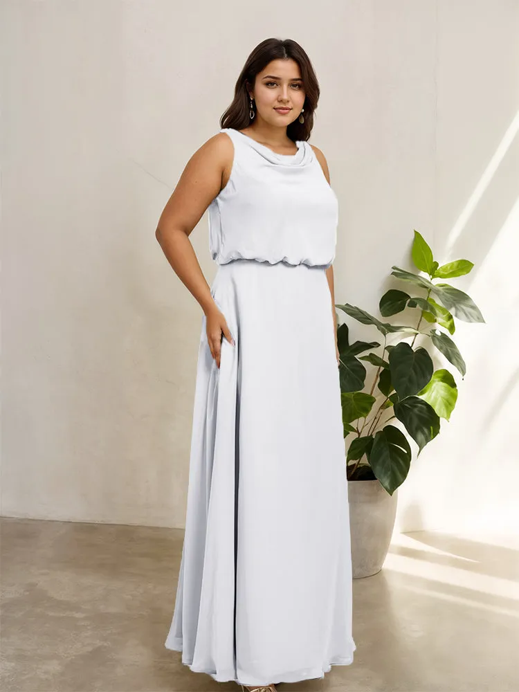 Sleeveless Cowl Neck Chiffon Plus Size Floor Length Bridesmaid Dresses