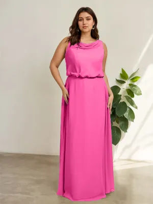 Sleeveless Cowl Neck Chiffon Plus Size Floor Length Bridesmaid Dresses