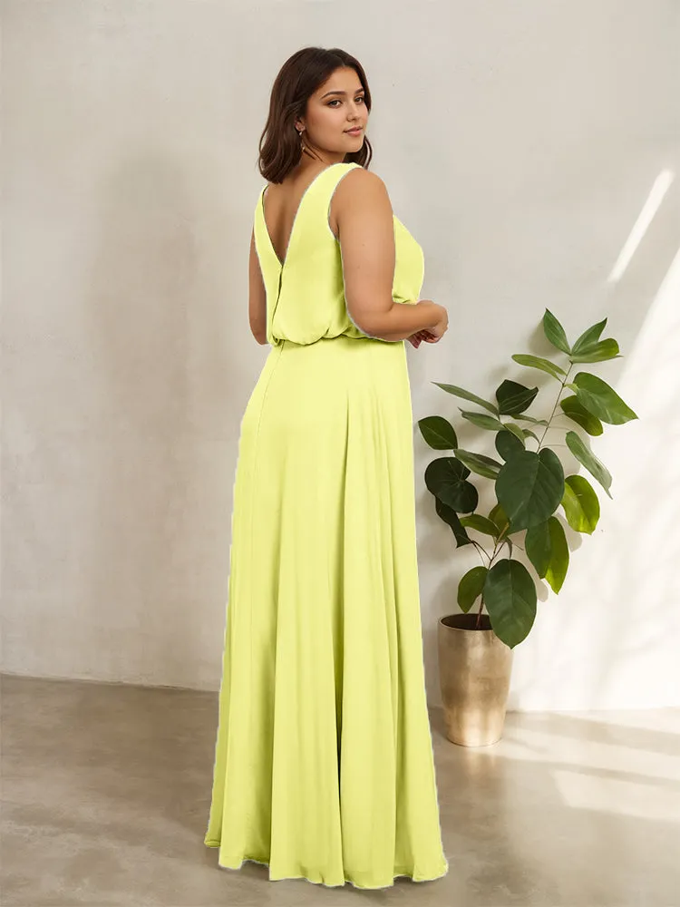 Sleeveless Cowl Neck Chiffon Plus Size Floor Length Bridesmaid Dresses
