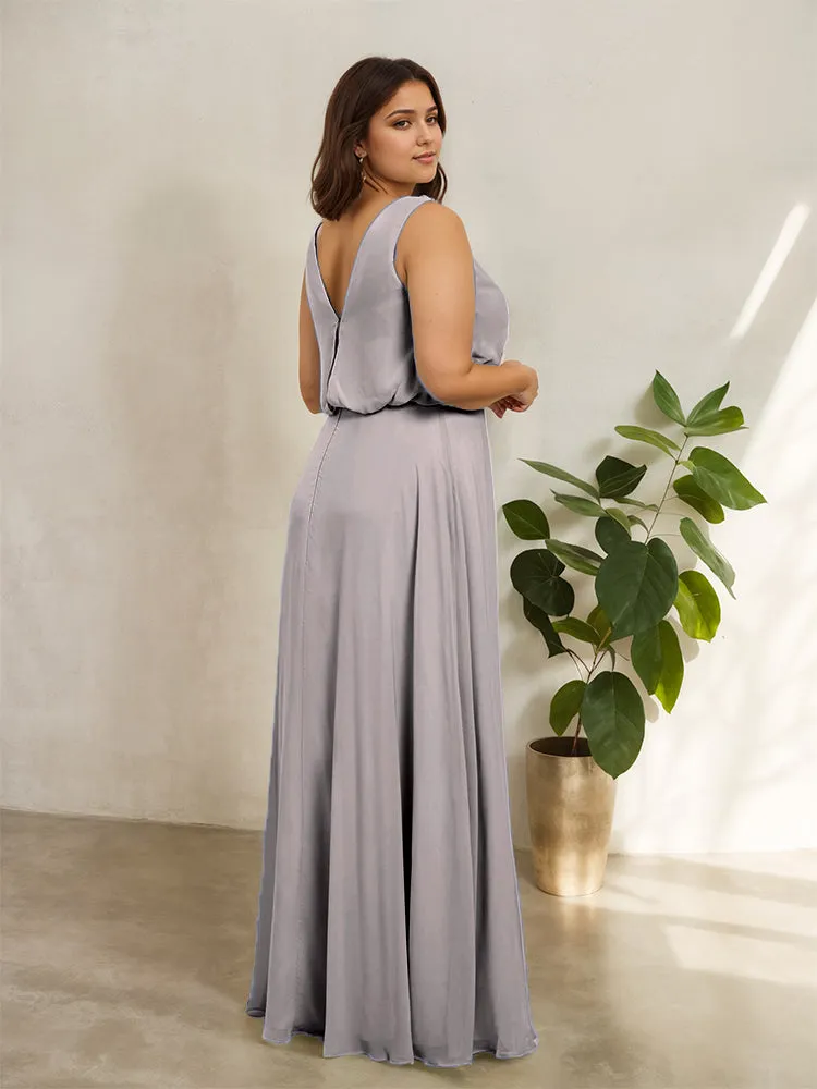 Sleeveless Cowl Neck Chiffon Plus Size Floor Length Bridesmaid Dresses
