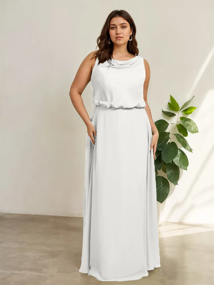 Sleeveless Cowl Neck Chiffon Plus Size Floor Length Bridesmaid Dresses