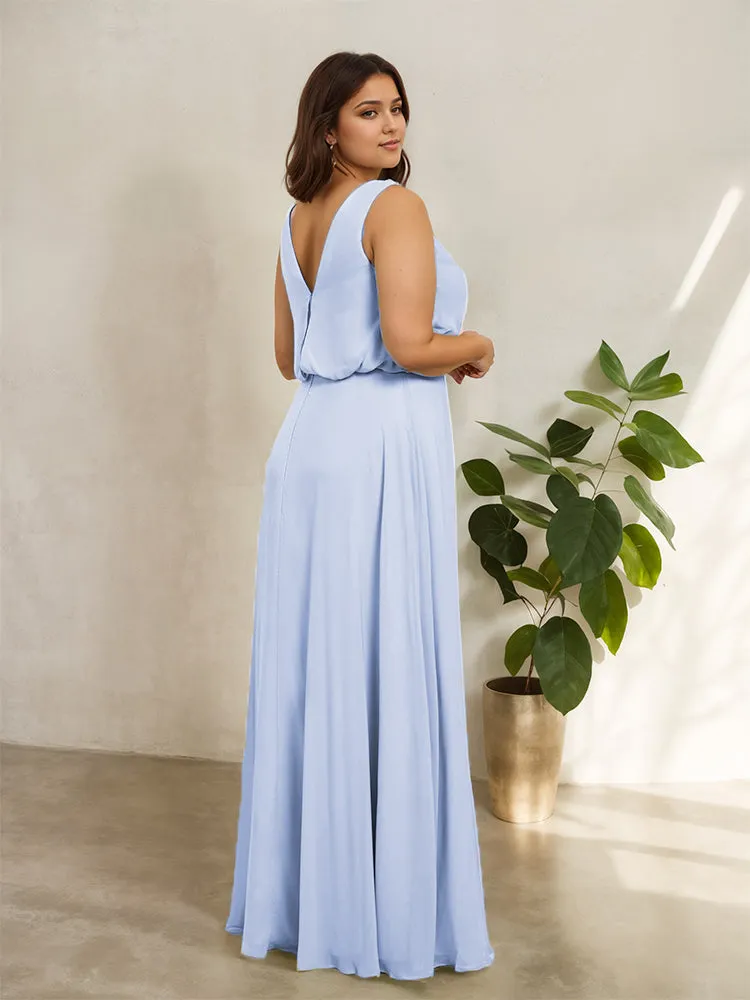 Sleeveless Cowl Neck Chiffon Plus Size Floor Length Bridesmaid Dresses