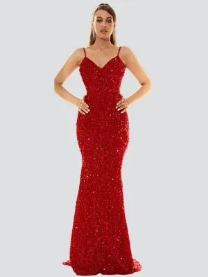 Spaghetti Backless Sequin Dress XJ1646