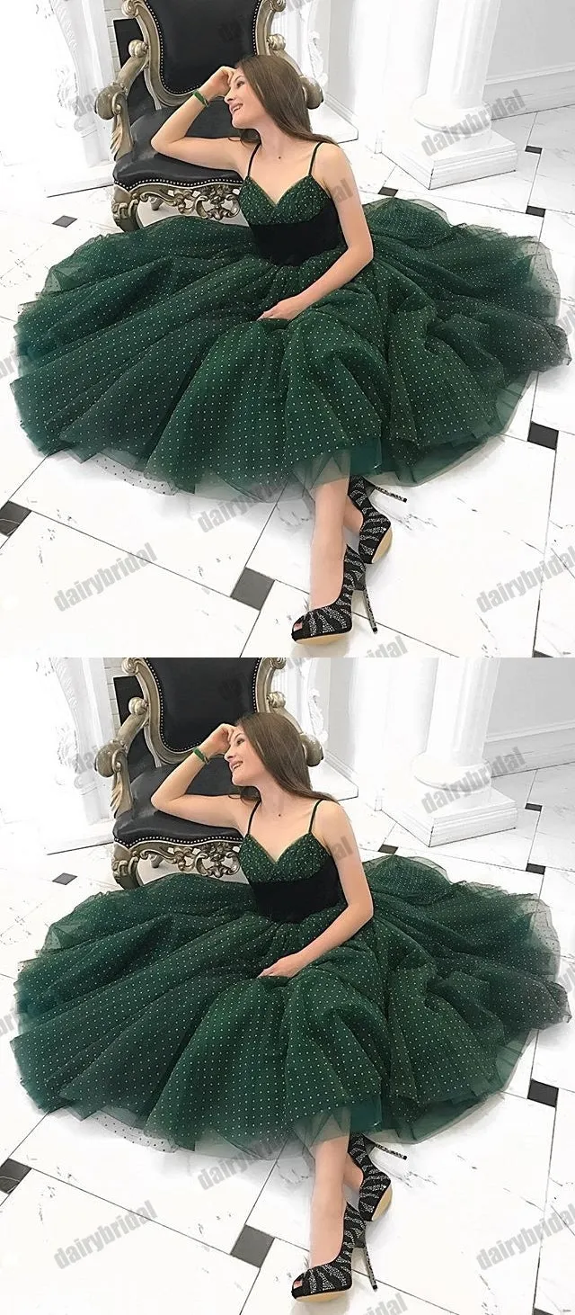 Spaghetti Straps Tulle Homecoming Dress, V-Neck Short A-Line Backless Homecoming Dress, D1446