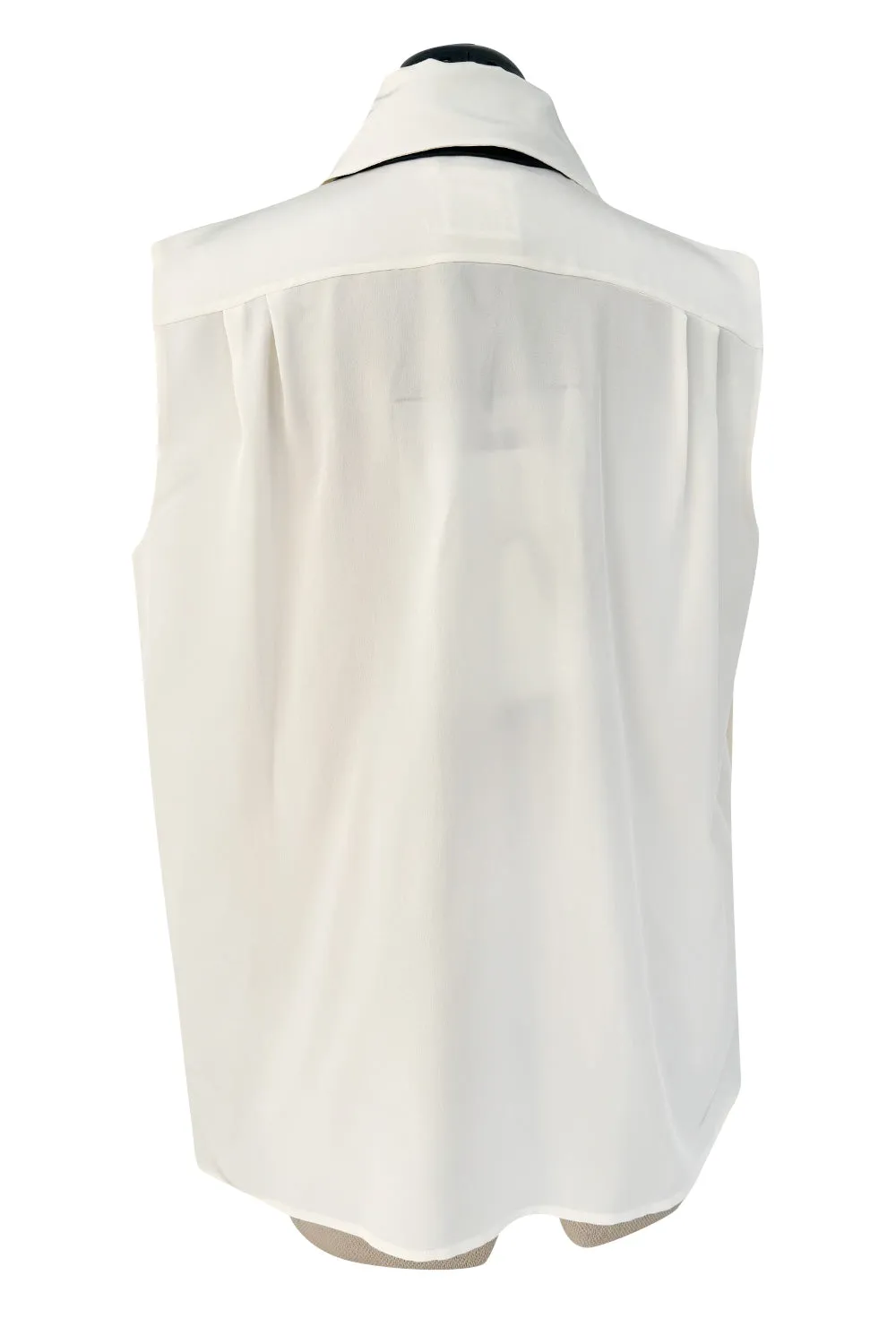 Spring 2015 Chanel by Karl Lagerfeld Runway White Crepe de Chine Pleated Blouse W Handmade Camellia Buttons