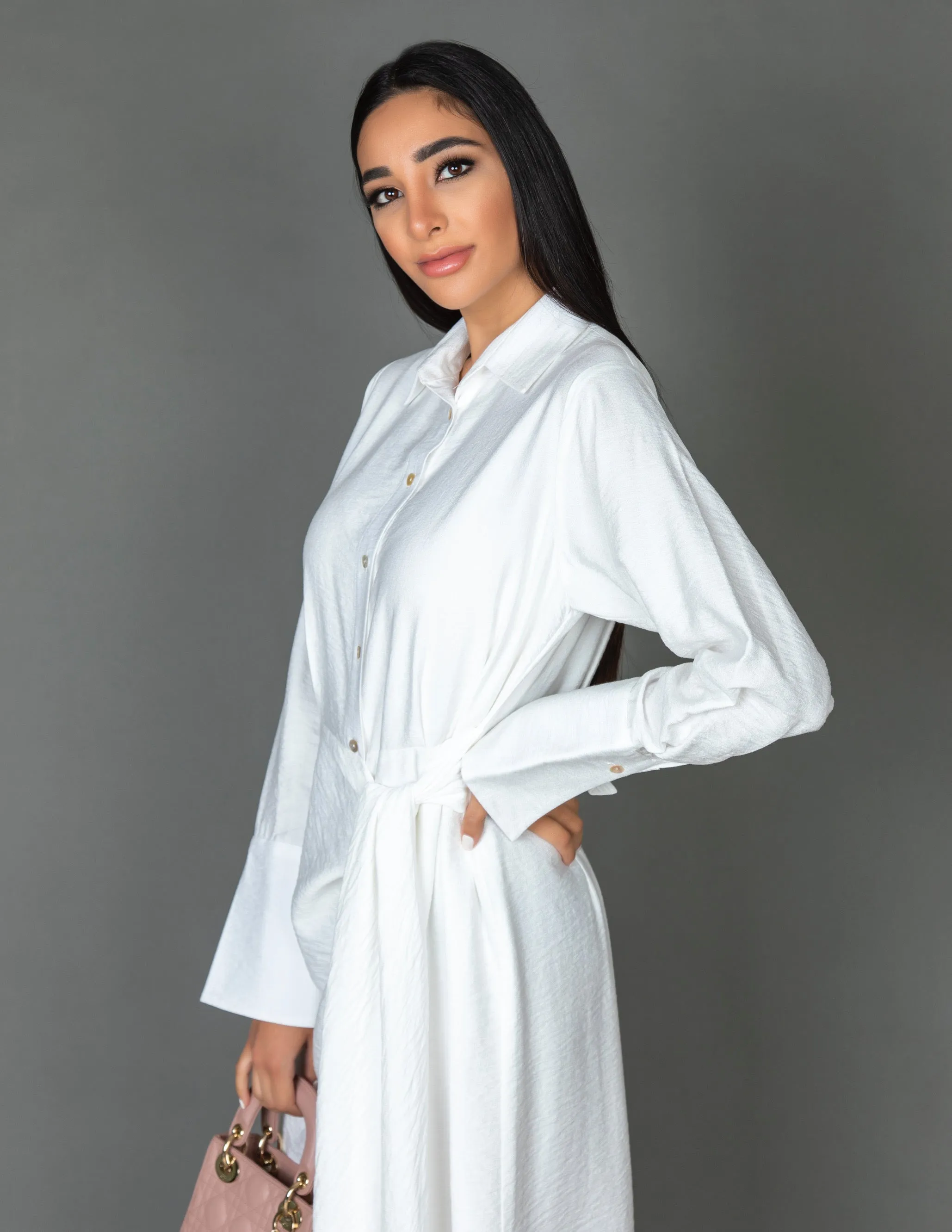 SS20 LINEN SHIRT DRESS WITH WRAP & TIE