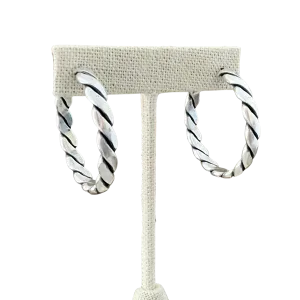 Sterling Plated Medium Vintage Rope Hoop Earrings