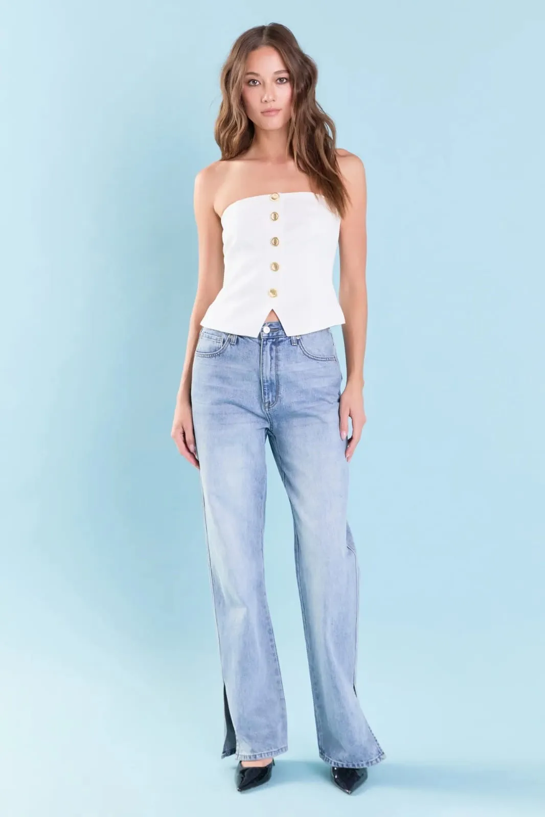 STRAPLESS LINEN TOP