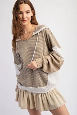 Stripe Mix Wash Cotton Hoodie
