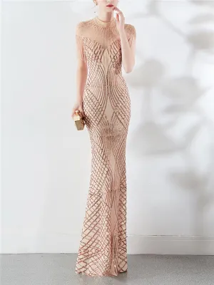 Stunning Sequined Round Mermaid Maxi Dress for Formal Party