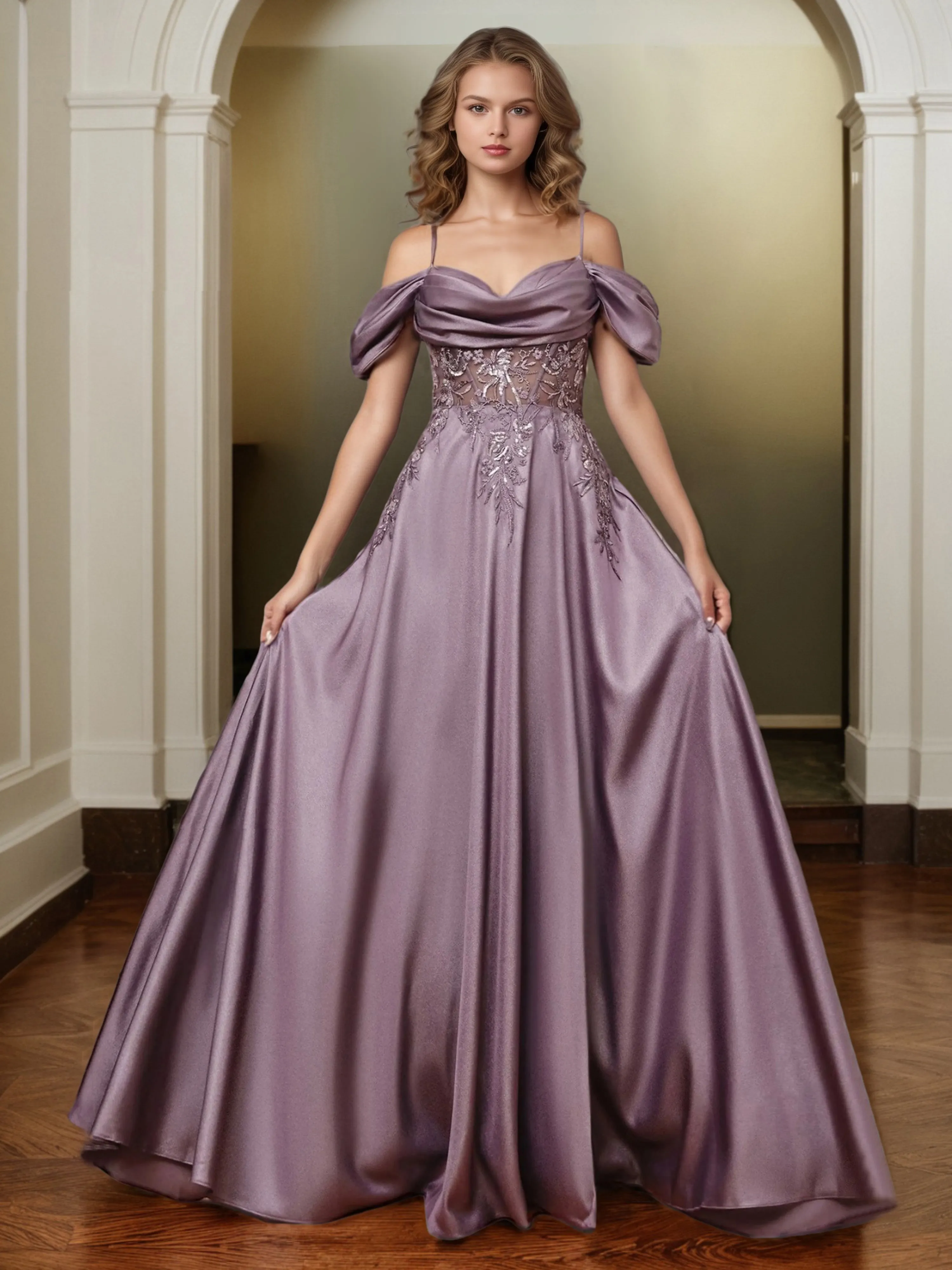 Stylish Spaghetti Straps Stretch Satin A Line Party Dress with Slit