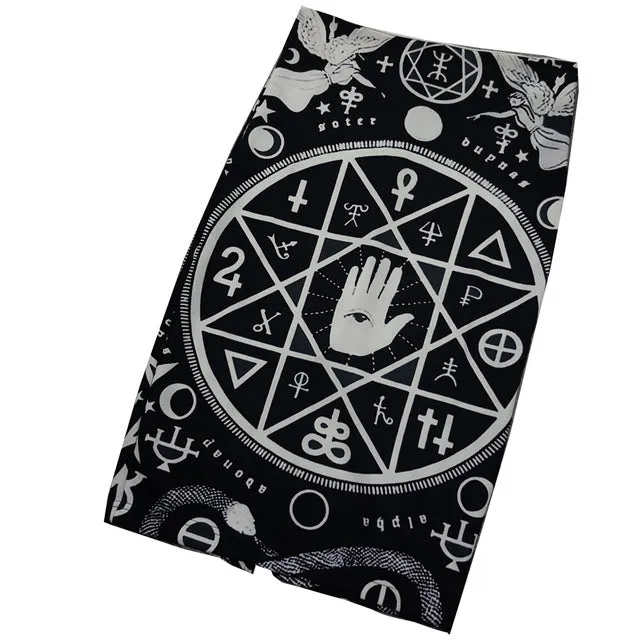 Summer Black Gothic Rock Punk Print Pencil Skirt Clothing Vintage Baphomet Goat Of Mendes Ladies High Waist Midi Bodycon Skirts