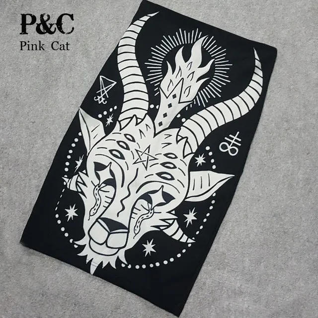 Summer Black Gothic Rock Punk Print Pencil Skirt Clothing Vintage Baphomet Goat Of Mendes Ladies High Waist Midi Bodycon Skirts