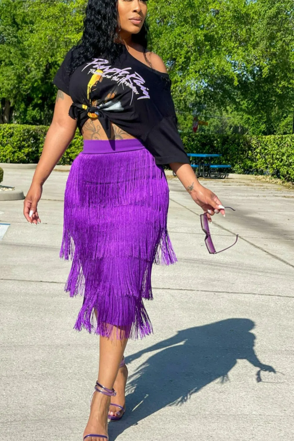 Tassel Bodycon Midi Skirt High Waist Pencil Skirts