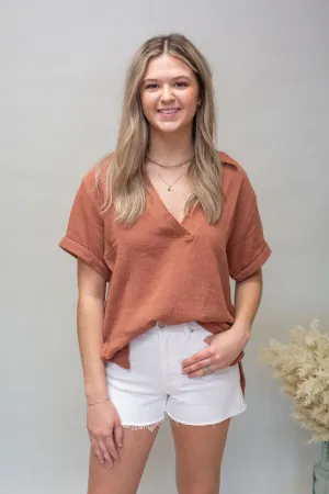 Terracotta Jamy Collared SS Top