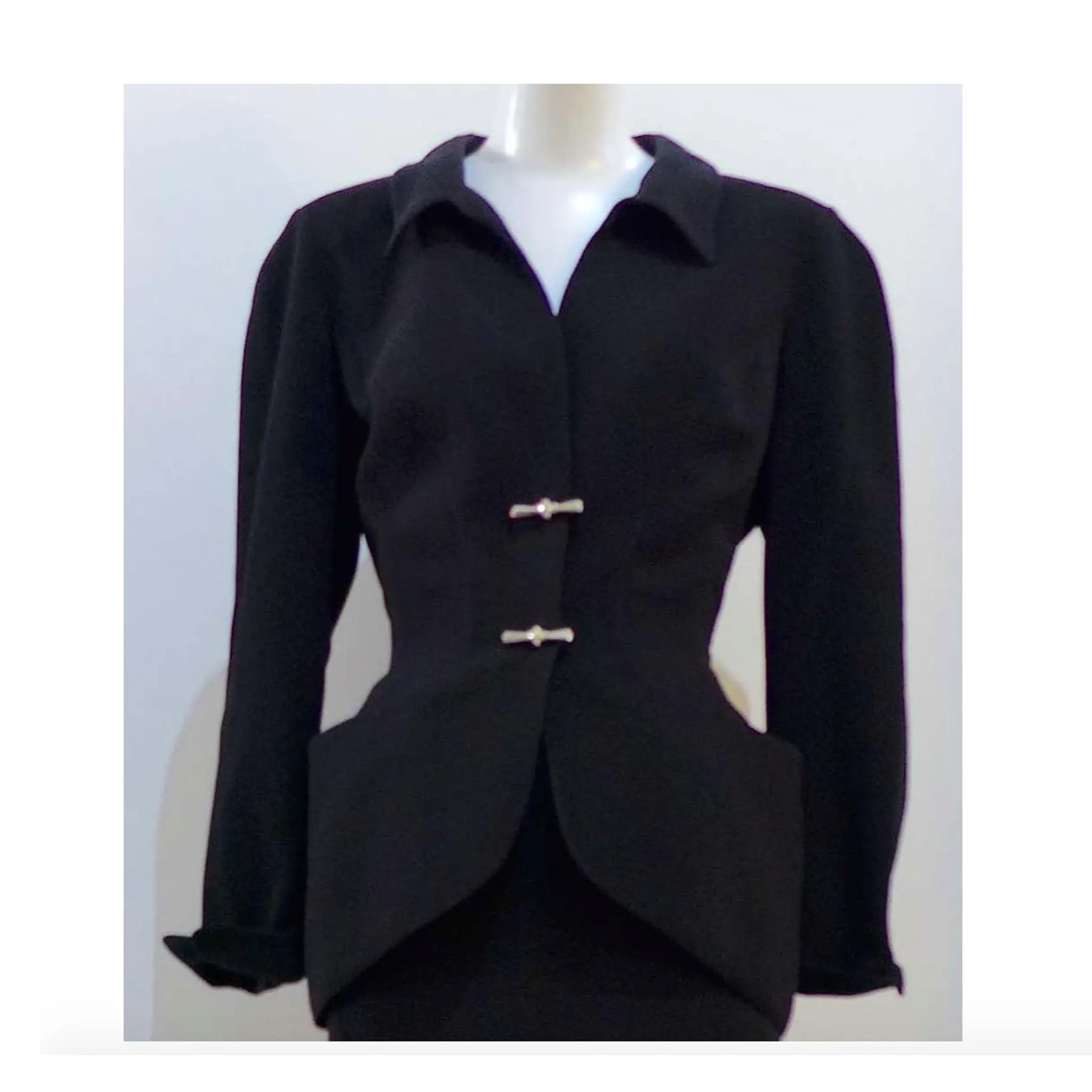 THIERRY MUGLER Silver and Rhinestone Skirt Suit Size 40