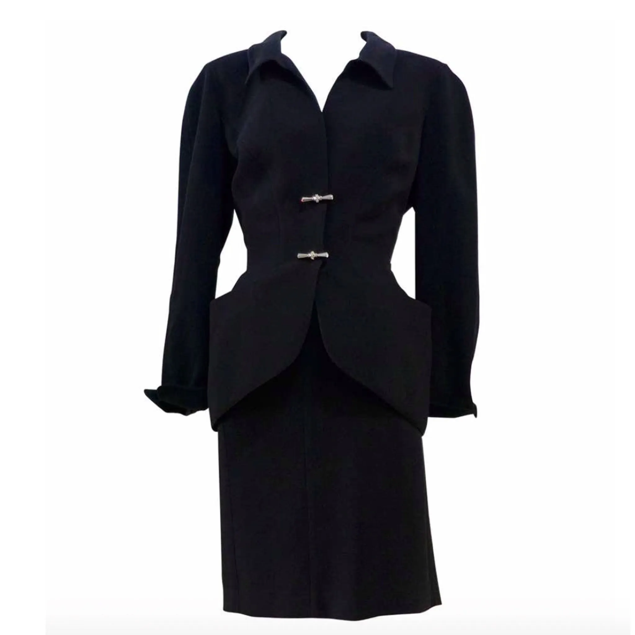 THIERRY MUGLER Silver and Rhinestone Skirt Suit Size 40
