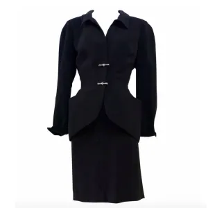 THIERRY MUGLER Silver and Rhinestone Skirt Suit Size 40