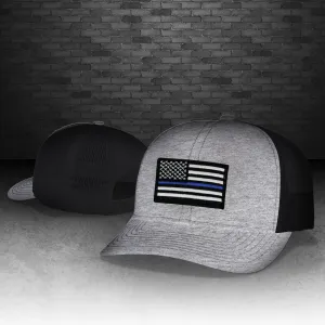 Thin Blue Line Heather Grey and Black Snapback Cap