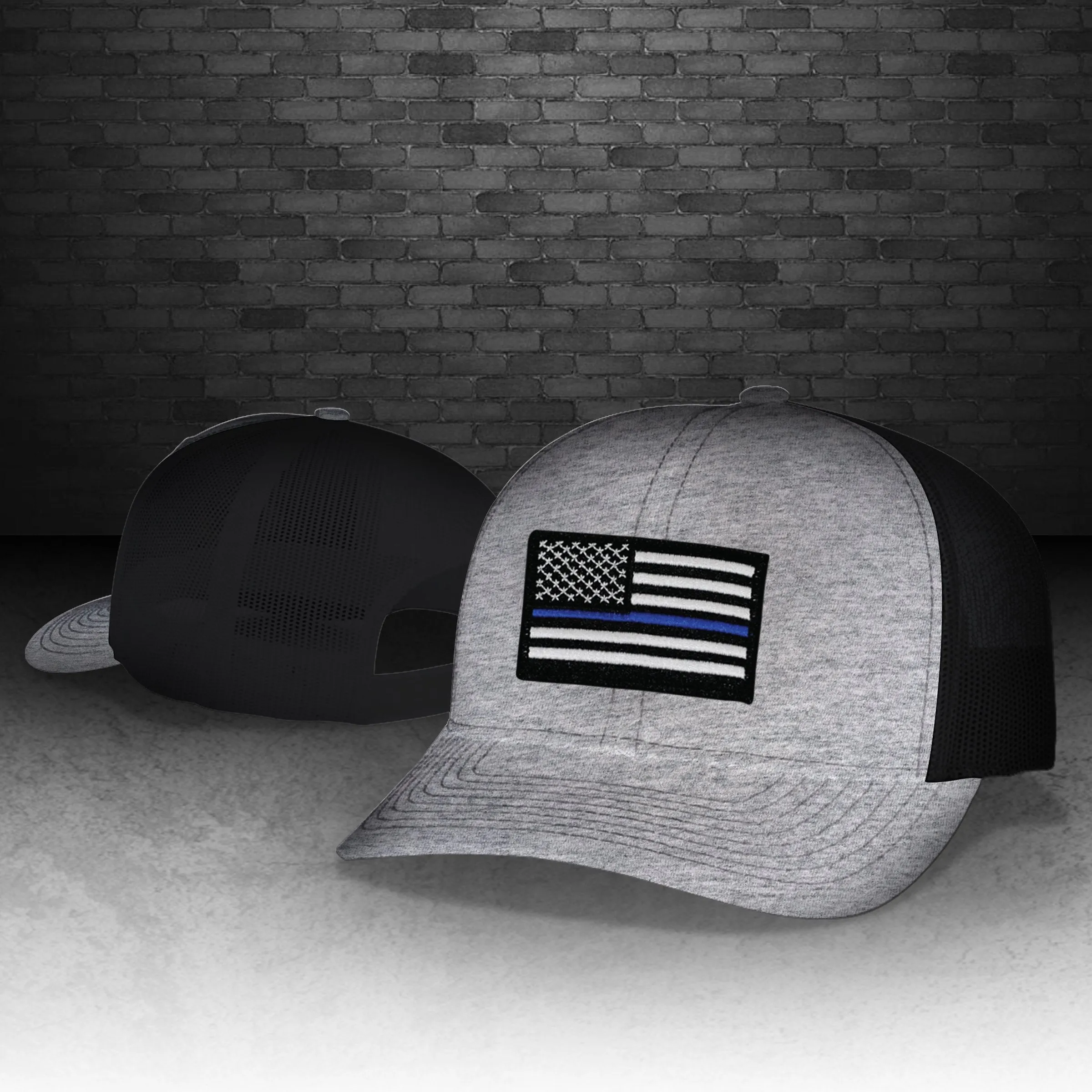 Thin Blue Line Heather Grey and Black Snapback Cap
