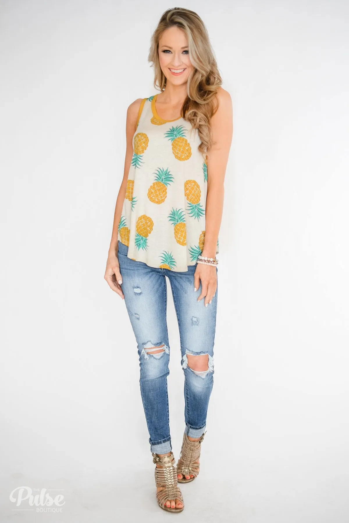 Time for Sunshine Pineapple Tank- Sand & Mustard Yellow