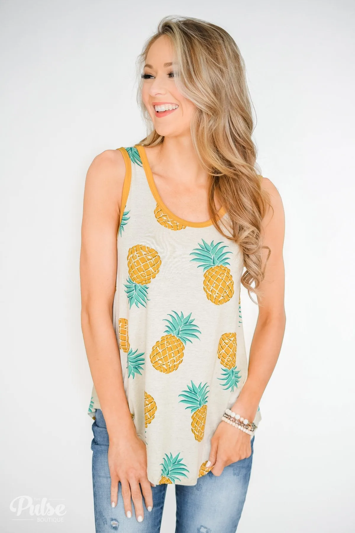 Time for Sunshine Pineapple Tank- Sand & Mustard Yellow