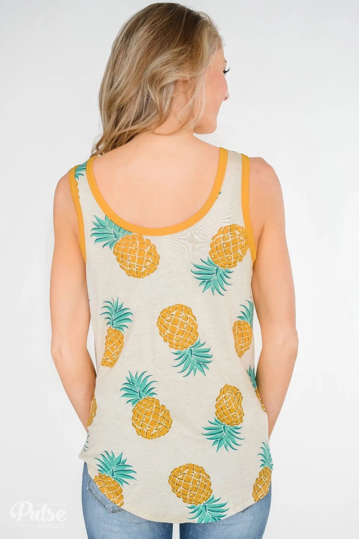 Time for Sunshine Pineapple Tank- Sand & Mustard Yellow