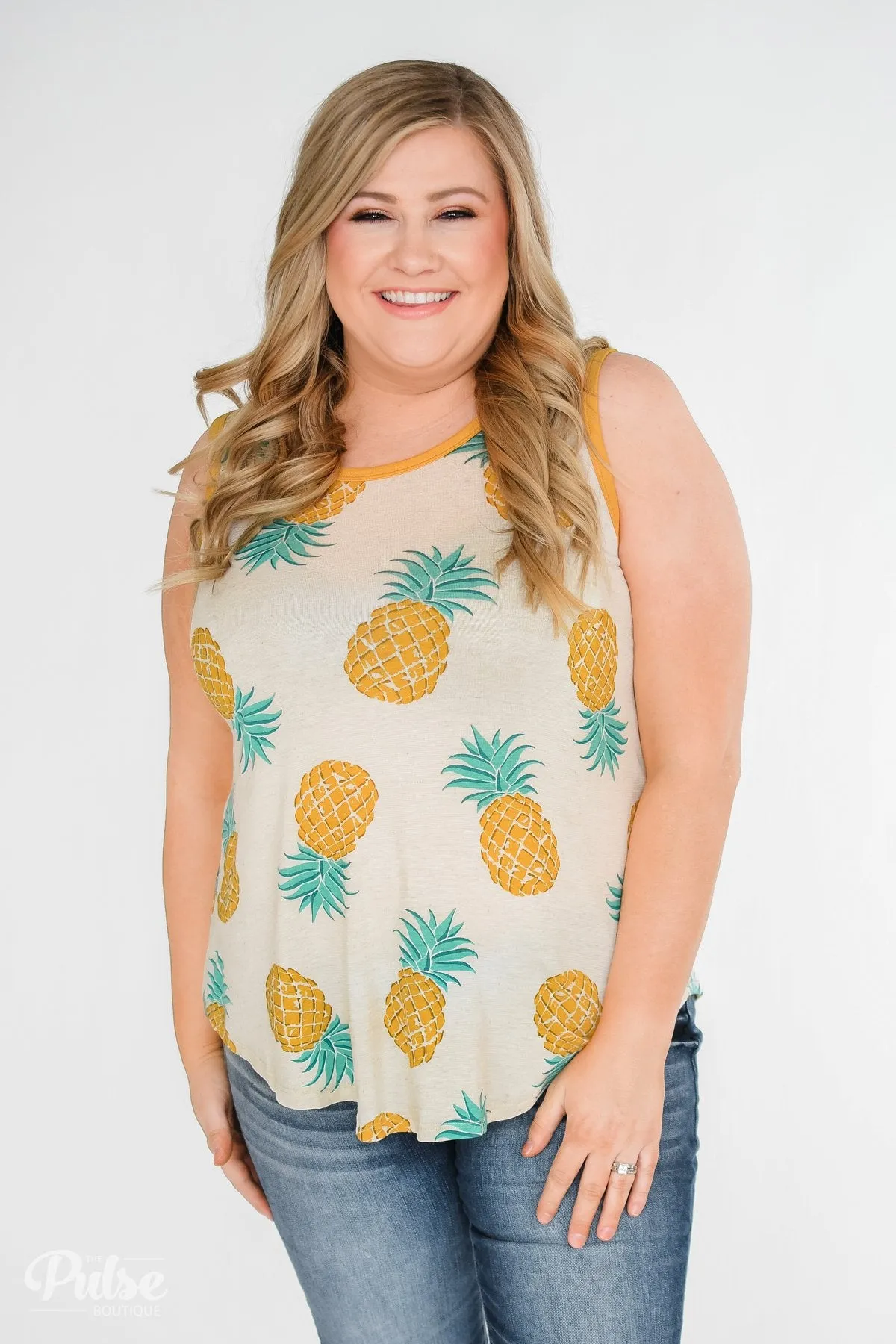 Time for Sunshine Pineapple Tank- Sand & Mustard Yellow