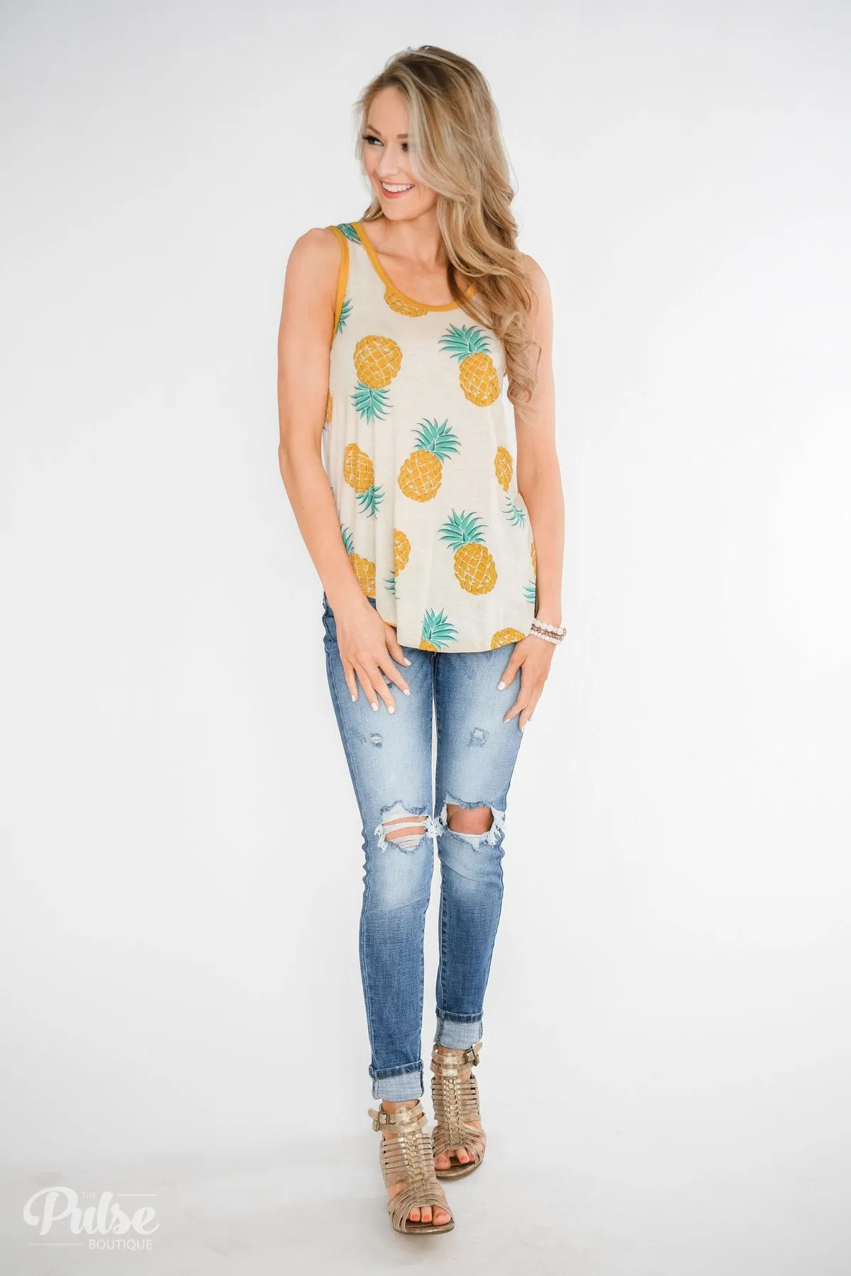 Time for Sunshine Pineapple Tank- Sand & Mustard Yellow