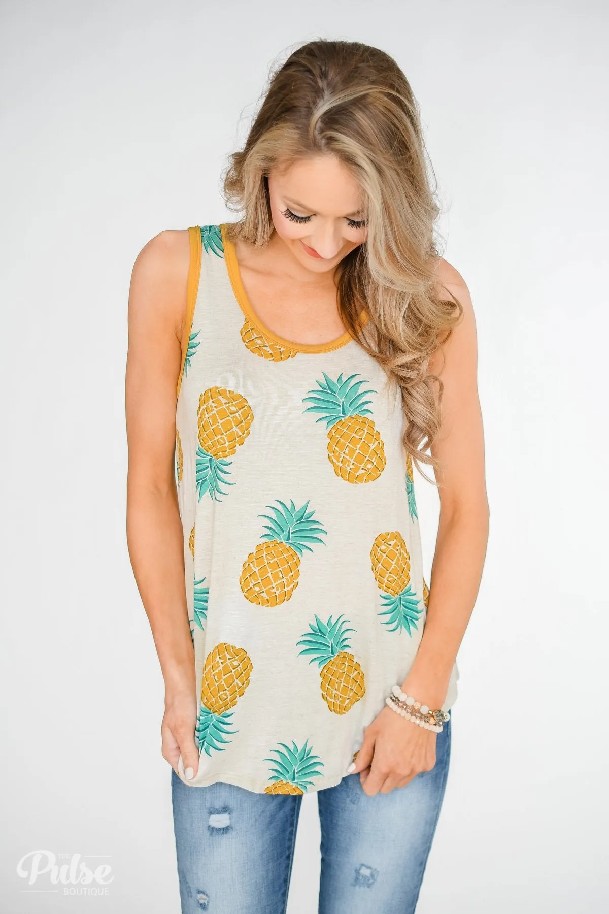 Time for Sunshine Pineapple Tank- Sand & Mustard Yellow