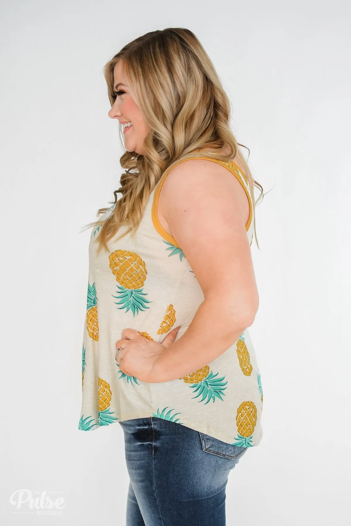 Time for Sunshine Pineapple Tank- Sand & Mustard Yellow