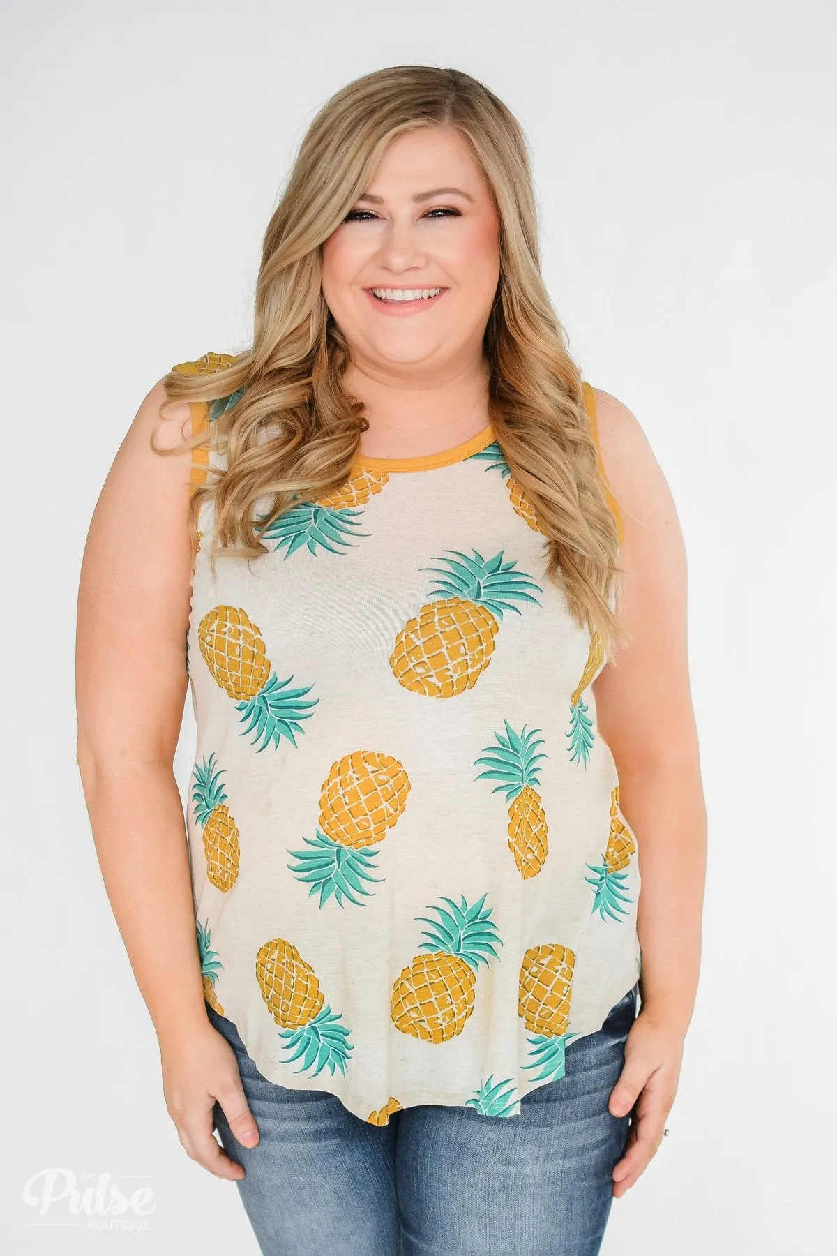 Time for Sunshine Pineapple Tank- Sand & Mustard Yellow