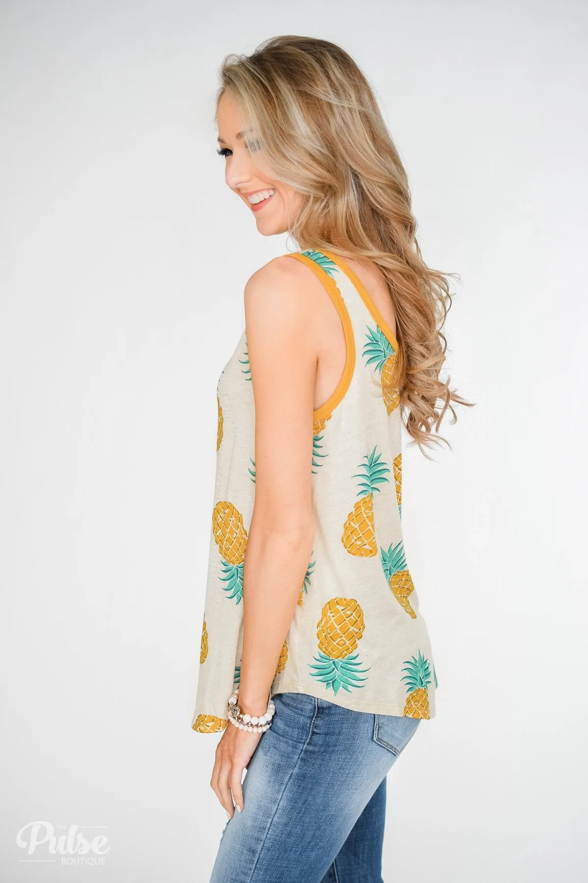 Time for Sunshine Pineapple Tank- Sand & Mustard Yellow