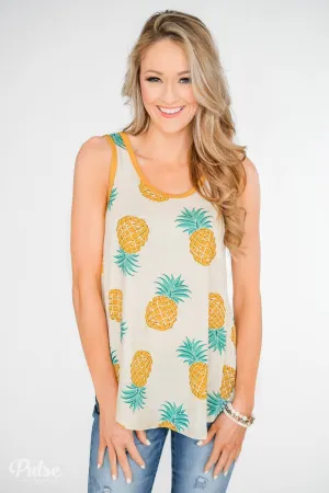 Time for Sunshine Pineapple Tank- Sand & Mustard Yellow