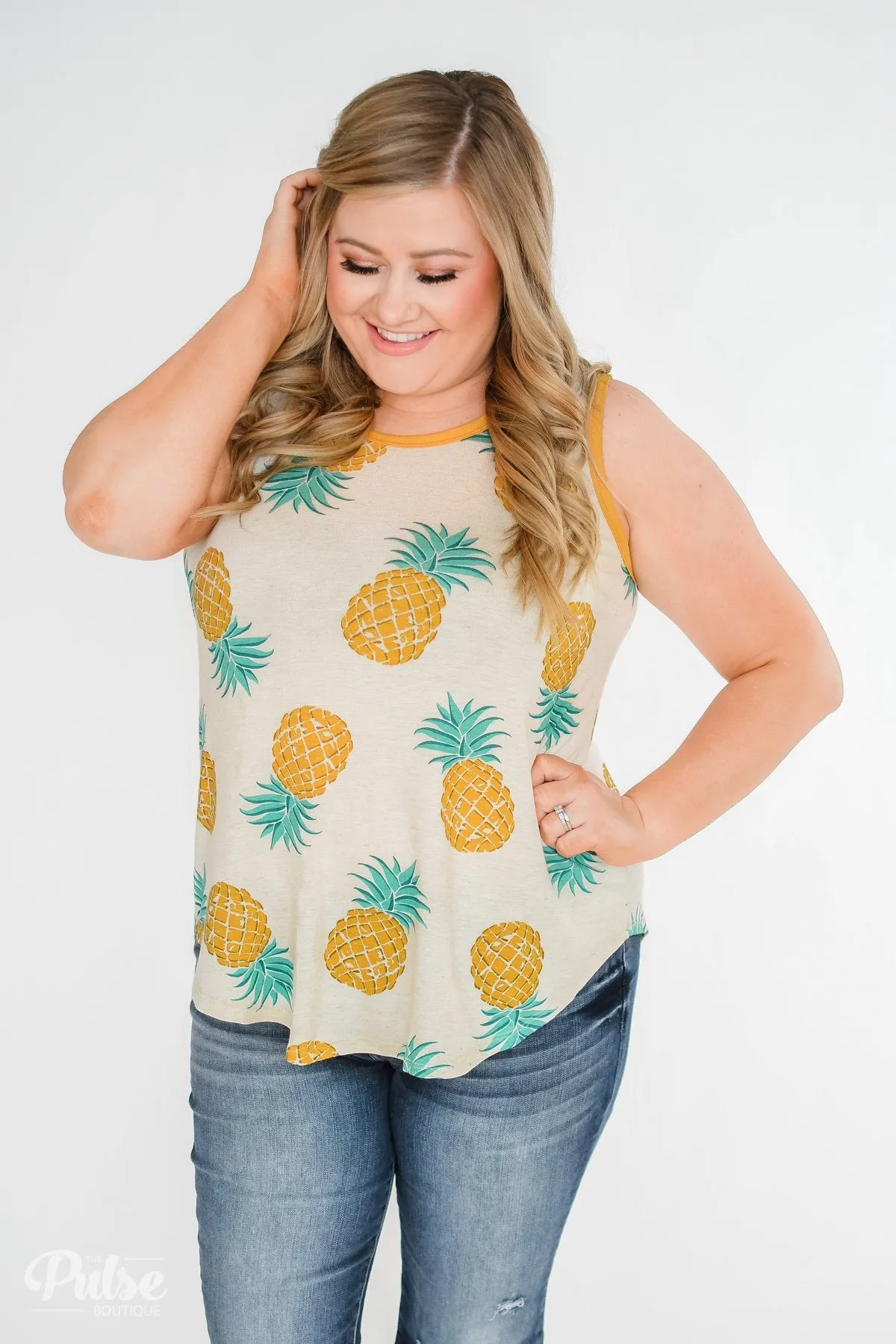 Time for Sunshine Pineapple Tank- Sand & Mustard Yellow