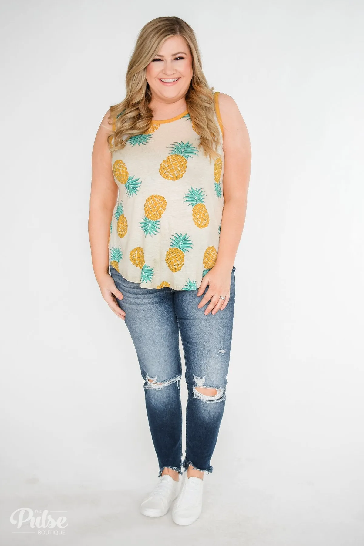 Time for Sunshine Pineapple Tank- Sand & Mustard Yellow