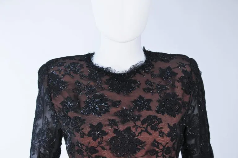 TRAVILLA Black Lace Cocktail Dress with Ruffle Hem Size 8