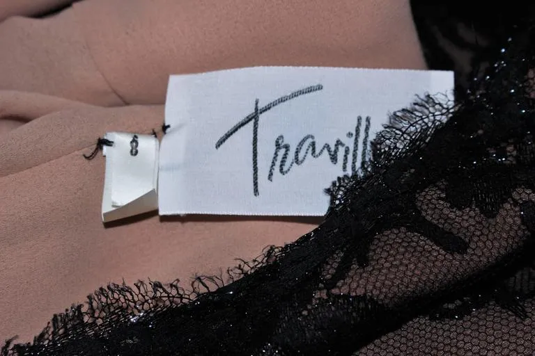 TRAVILLA Black Lace Cocktail Dress with Ruffle Hem Size 8