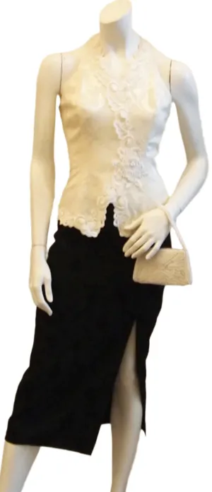 Tuxedo Lace Trim Vintage Halter Cocktail Dress In Black & White