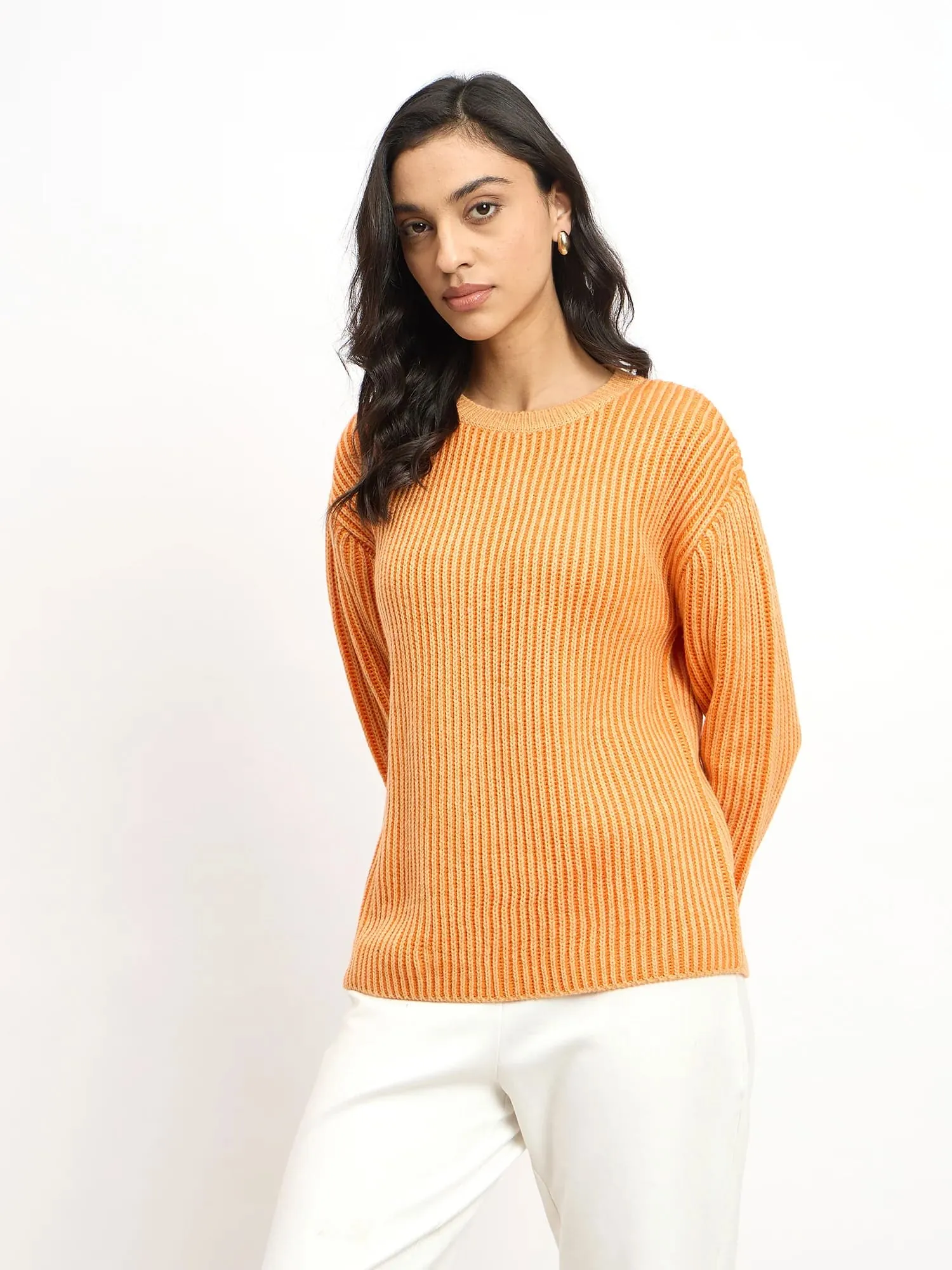 Twinny Twin Yarn Detail Sweater - Peach & Orange