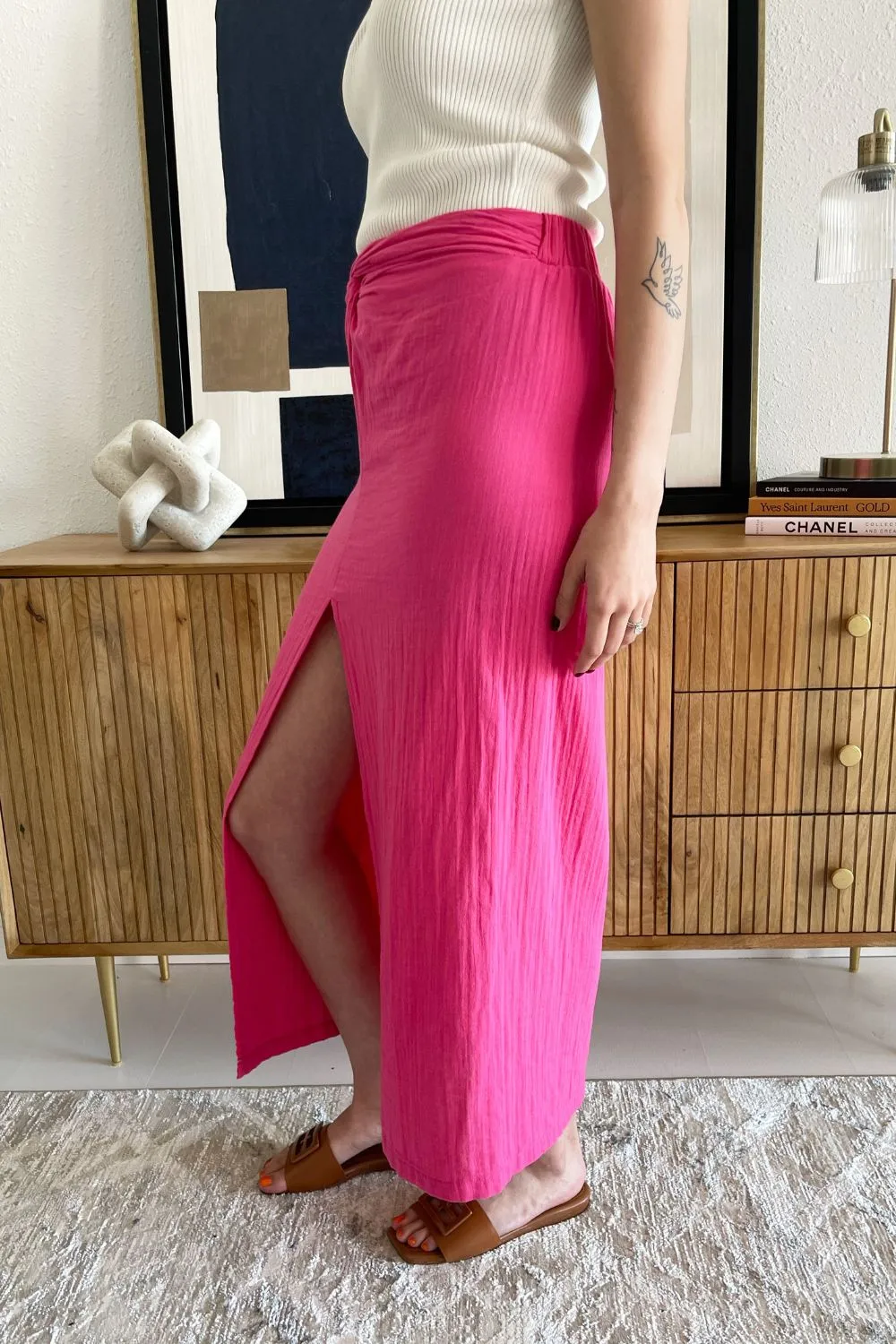 Twist Front Faux Wrap Maxi Skirt