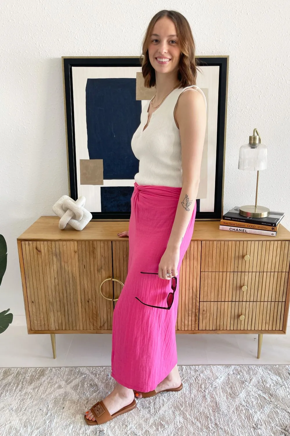 Twist Front Faux Wrap Maxi Skirt