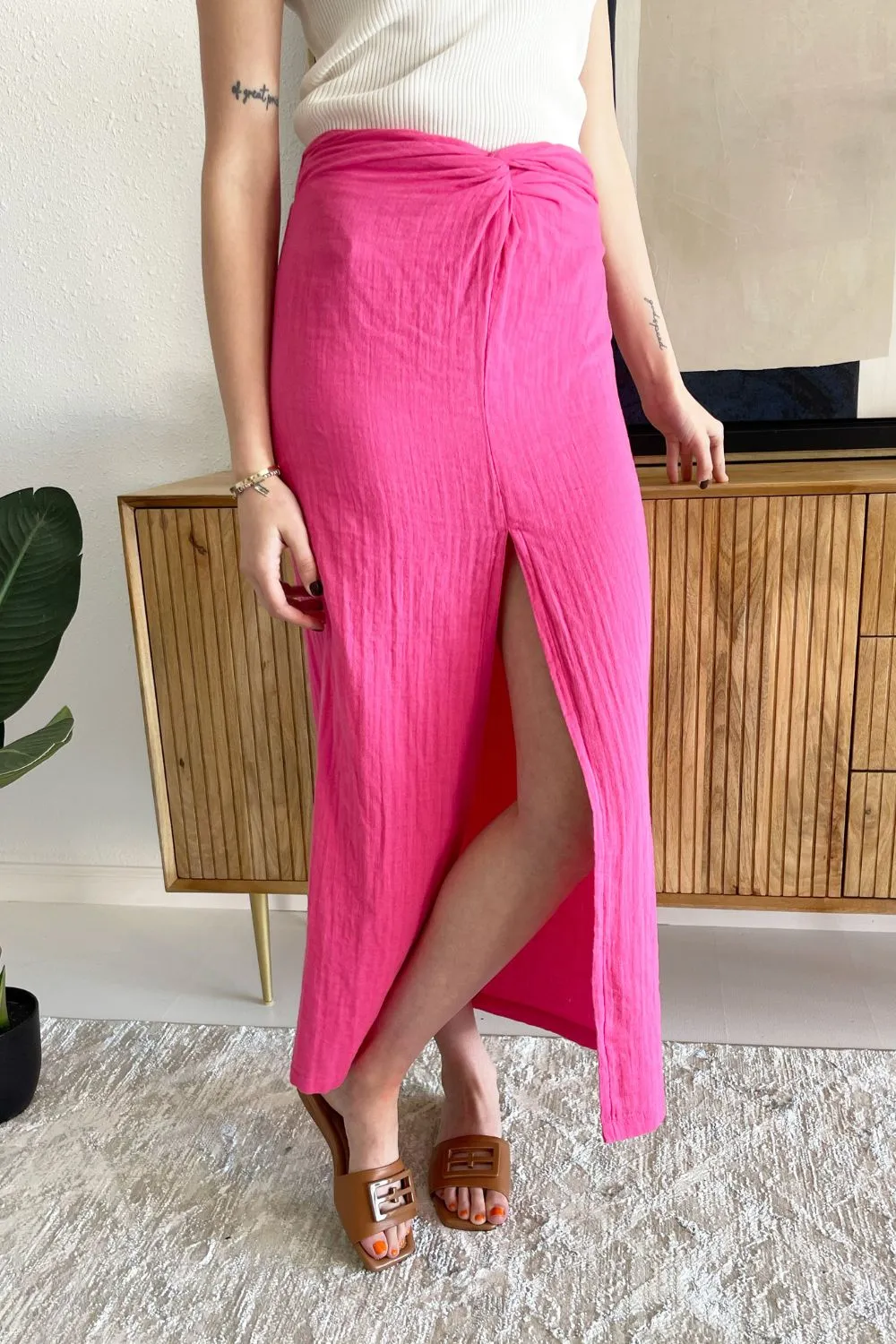 Twist Front Faux Wrap Maxi Skirt