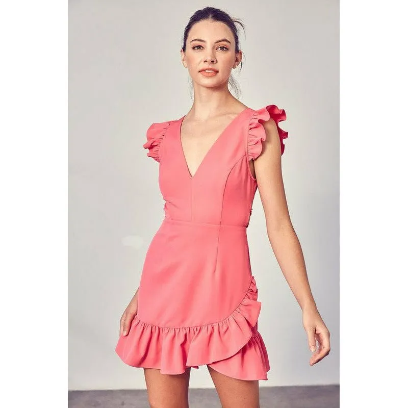 V NECK RUFFLE DRESS