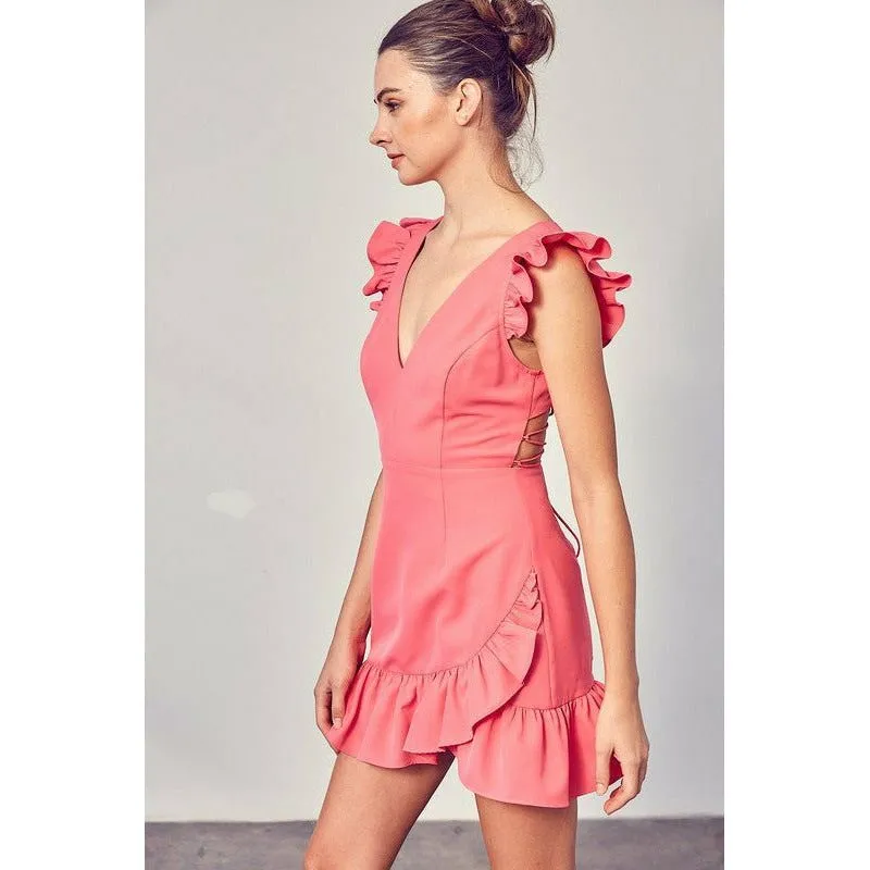 V NECK RUFFLE DRESS