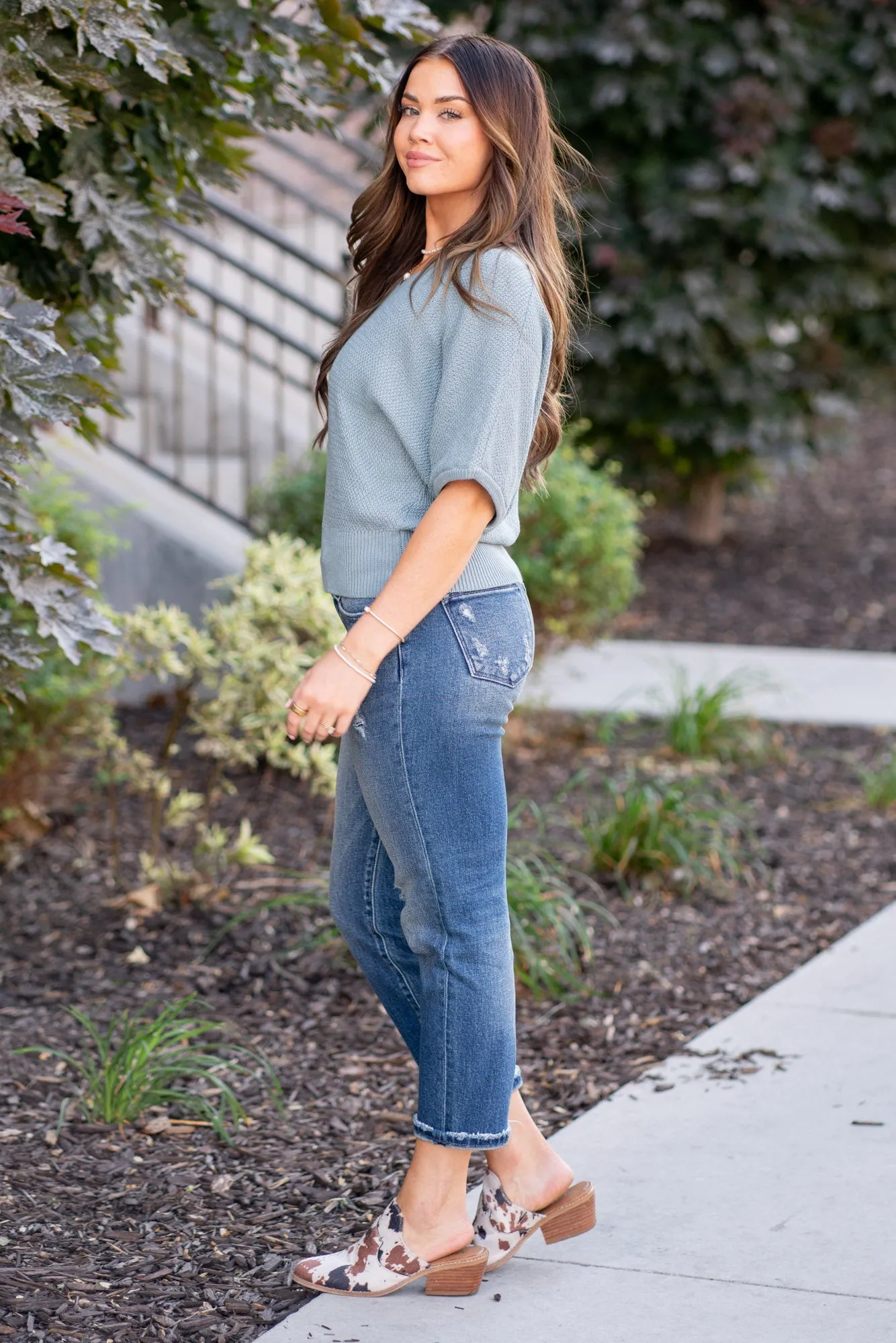V-Neck Short Sleeve Dolman Sweater
