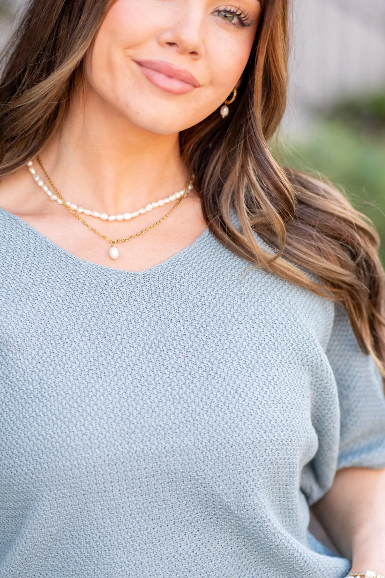 V-Neck Short Sleeve Dolman Sweater